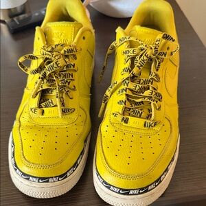 Nike Yellow and Black Air Force Sneakers with Branded Laces